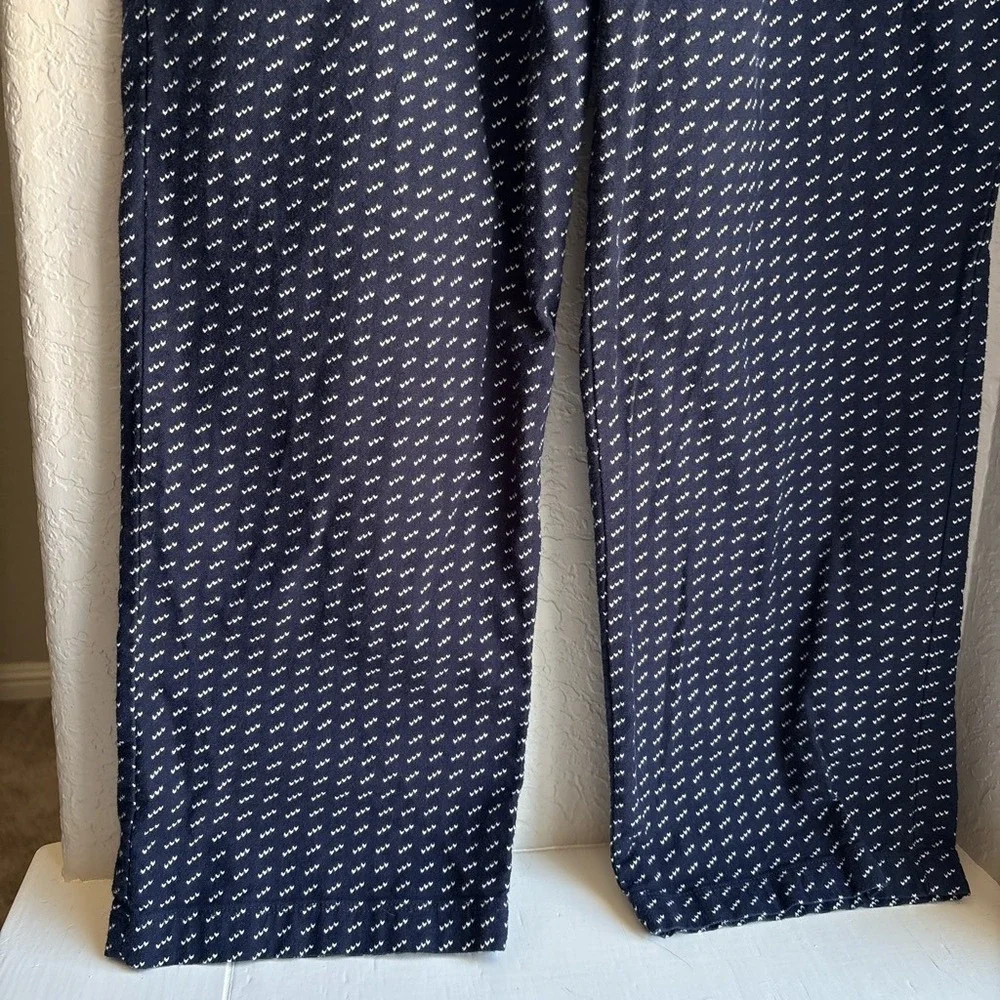 L.L.Bean Pajama Pants Women L Flannel Sleep Bottoms Navy Blue Cotton Printed